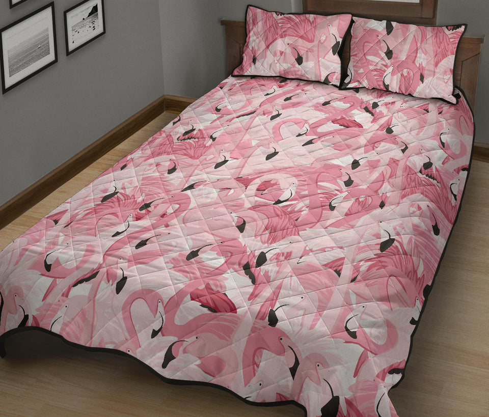 Pink flamingos pattern background Quilt Bed Set