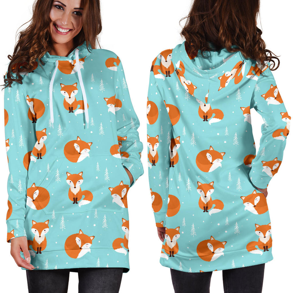 Fox Pattern Blue B Ackground Women'S Hoodie Dress