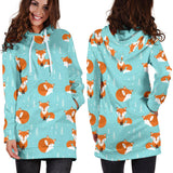 Fox Pattern Blue B Ackground Women'S Hoodie Dress