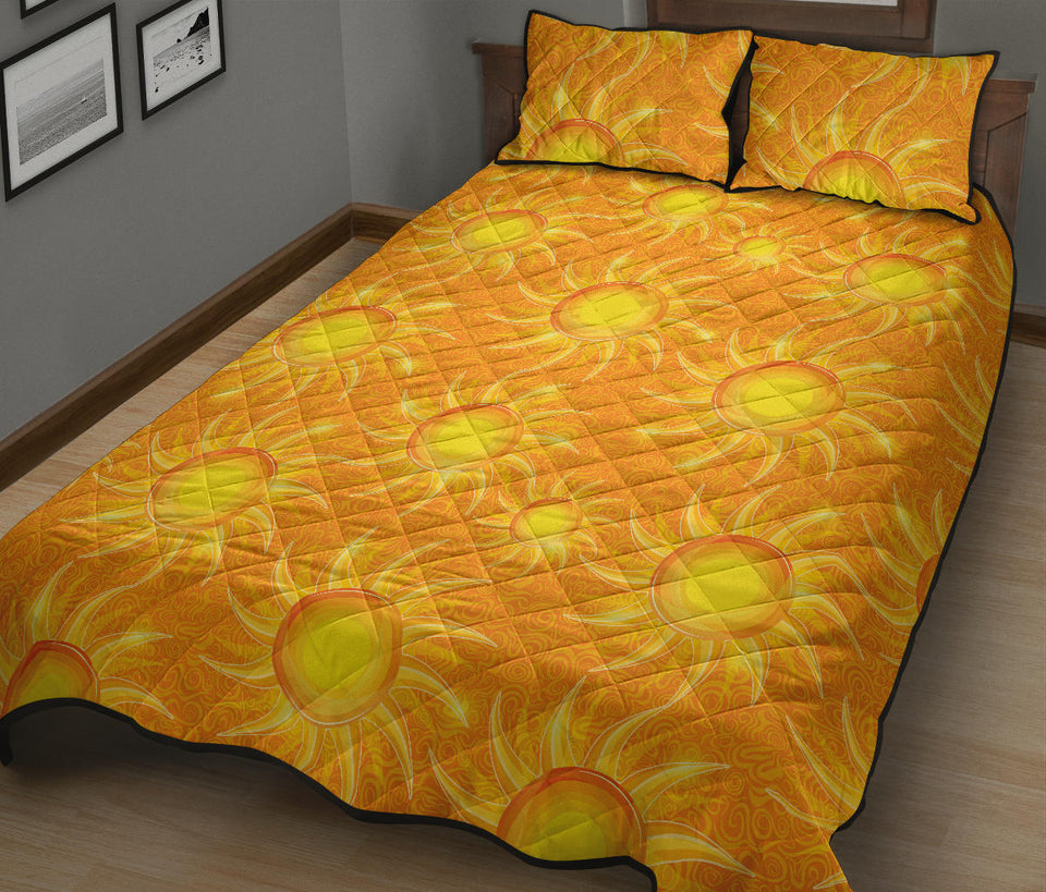 Sun orange background Quilt Bed Set