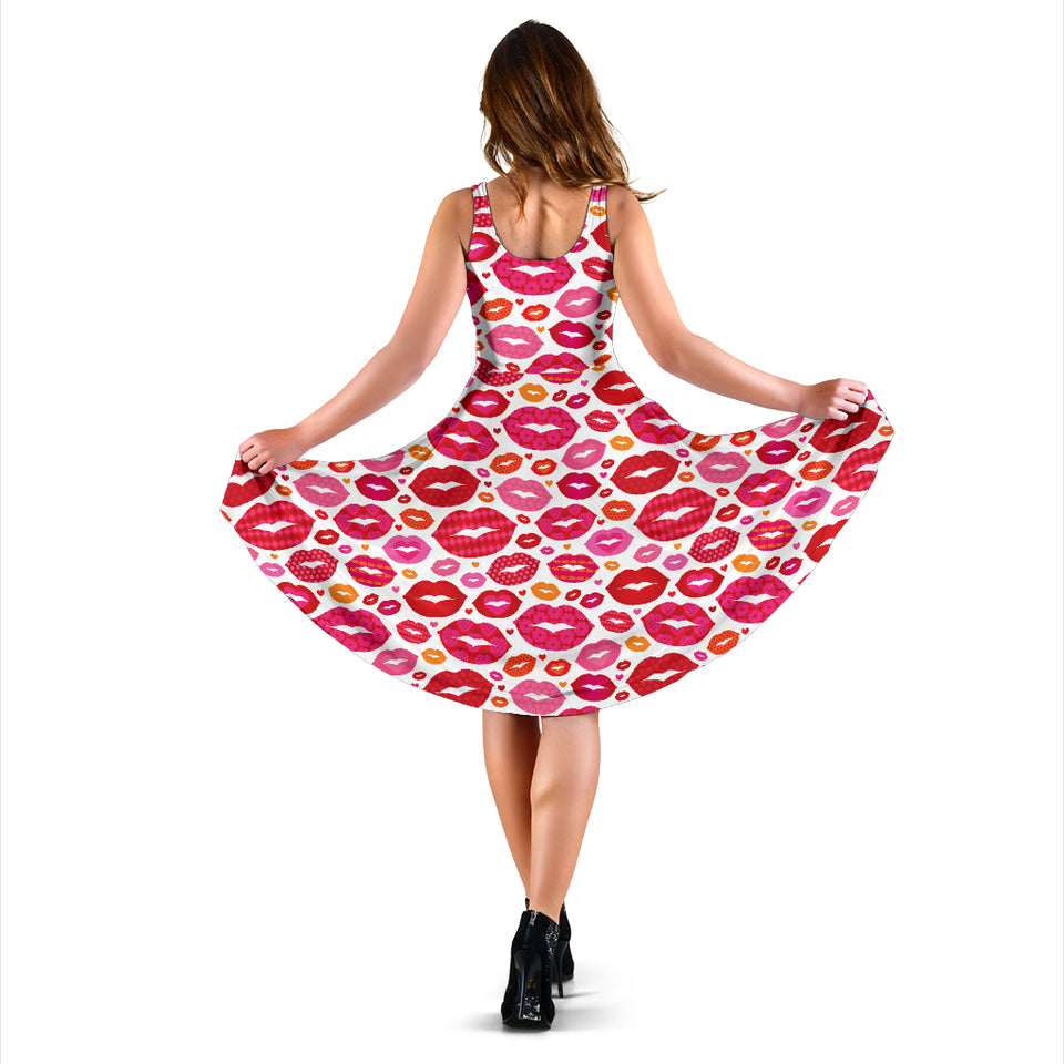 Lips Pattern Print Design 01 Sleeveless Midi Dress