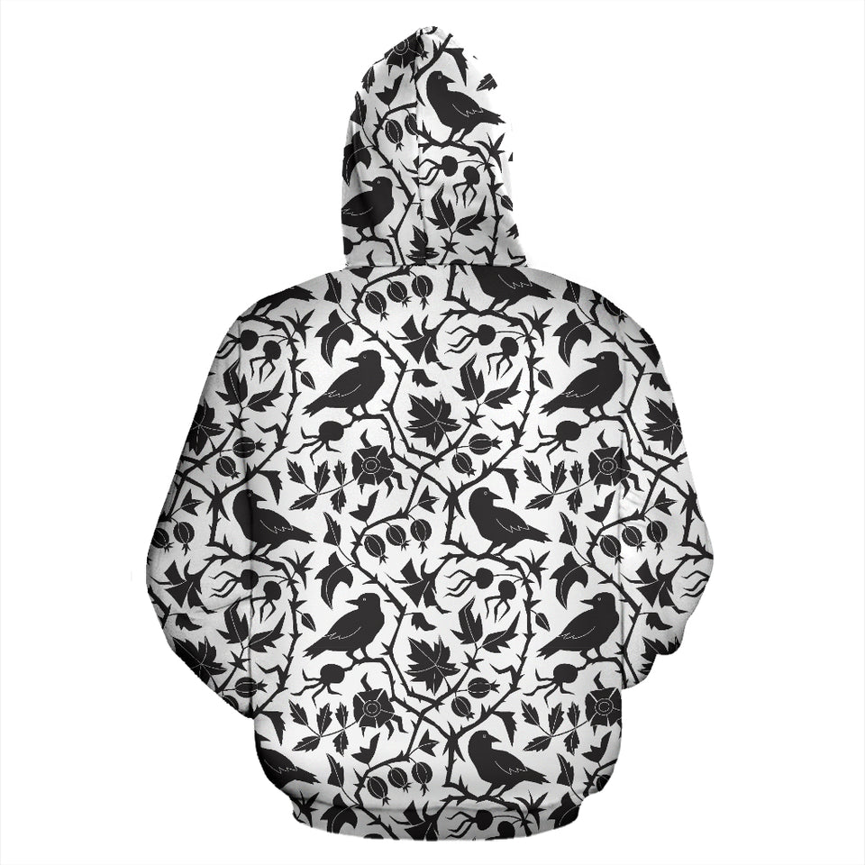 Crow Dark Floral Pattern Zip Up Hoodie