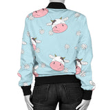 Cute Cow Flower Pattern Women'S Bomber Jacket
