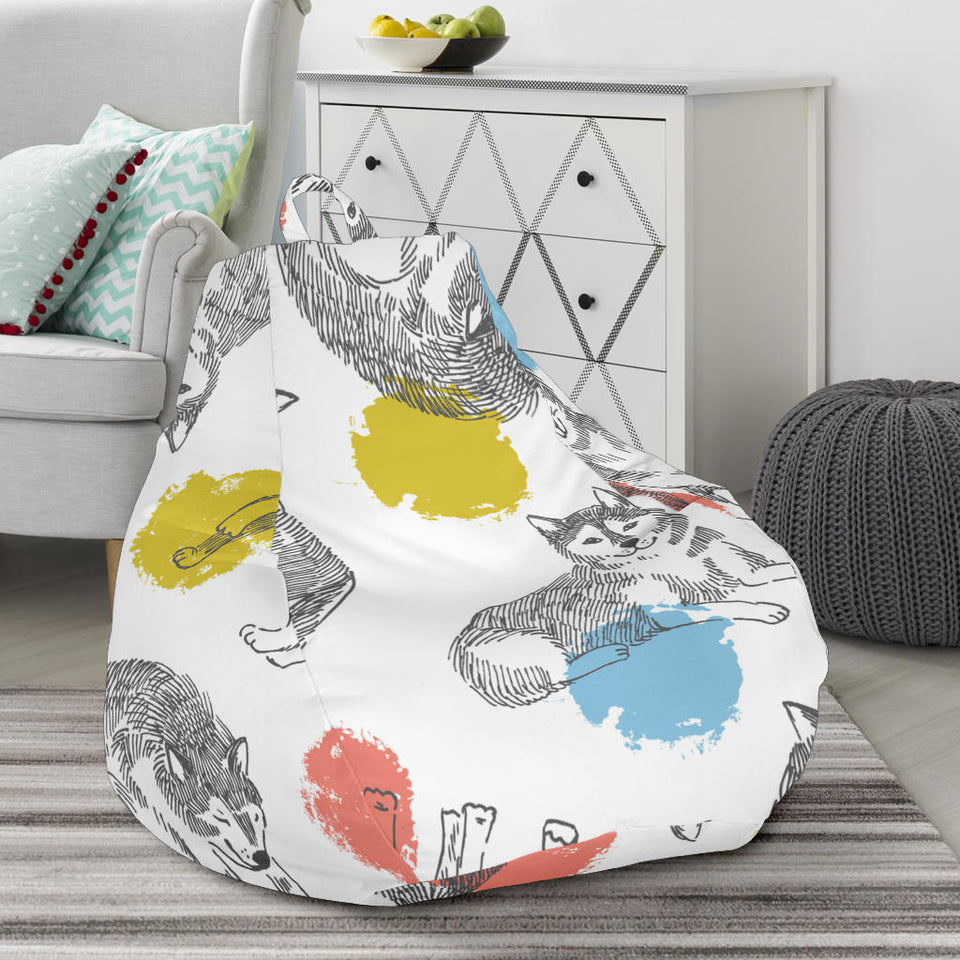 Siberian Husky And Colorful Circle Pattern Bean Bag Cover