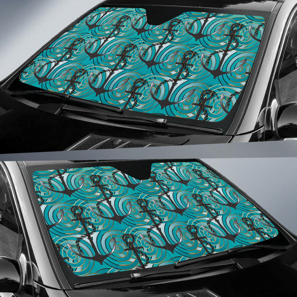Anchor Nautical Green Background Car Sun Shade
