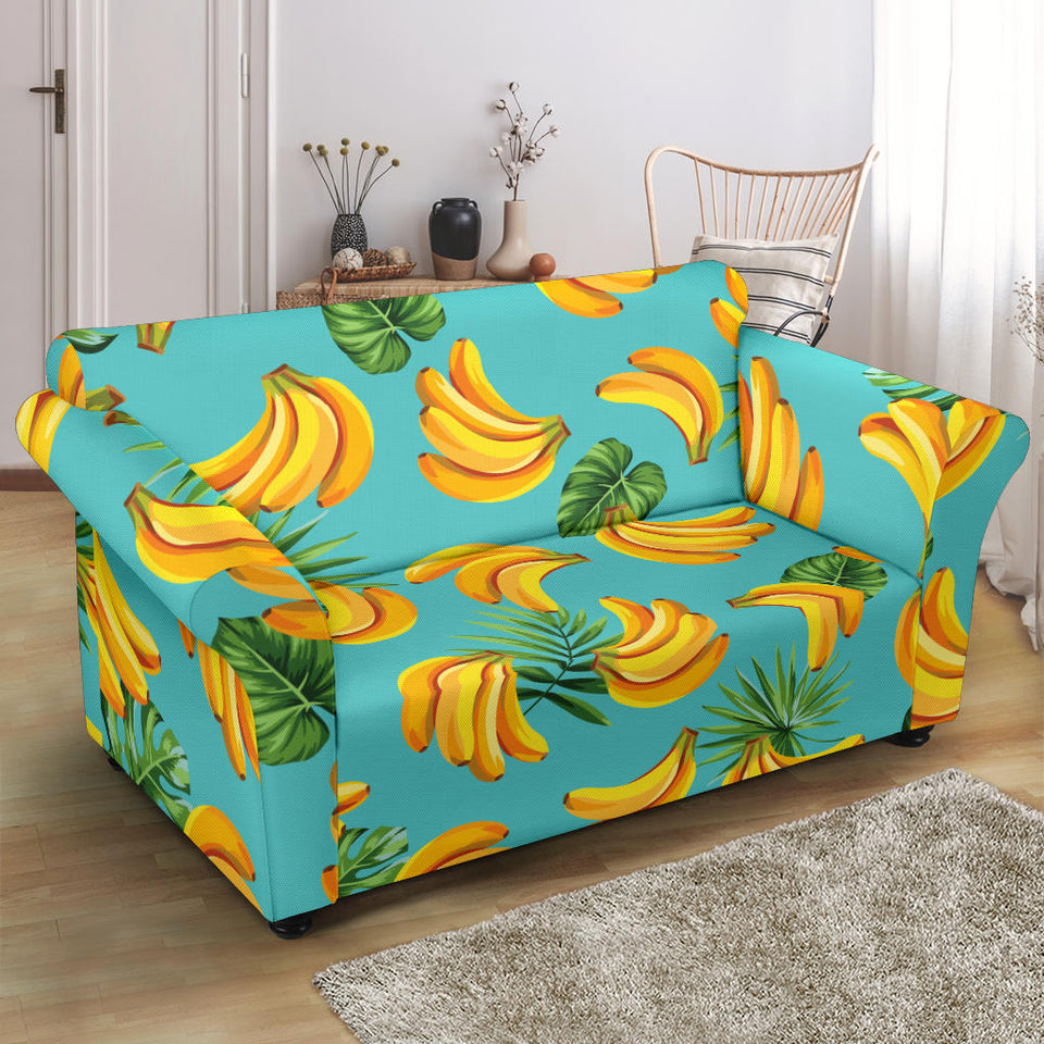 Banana Palm Leaves Pattern Background Loveseat Couch Slipcover