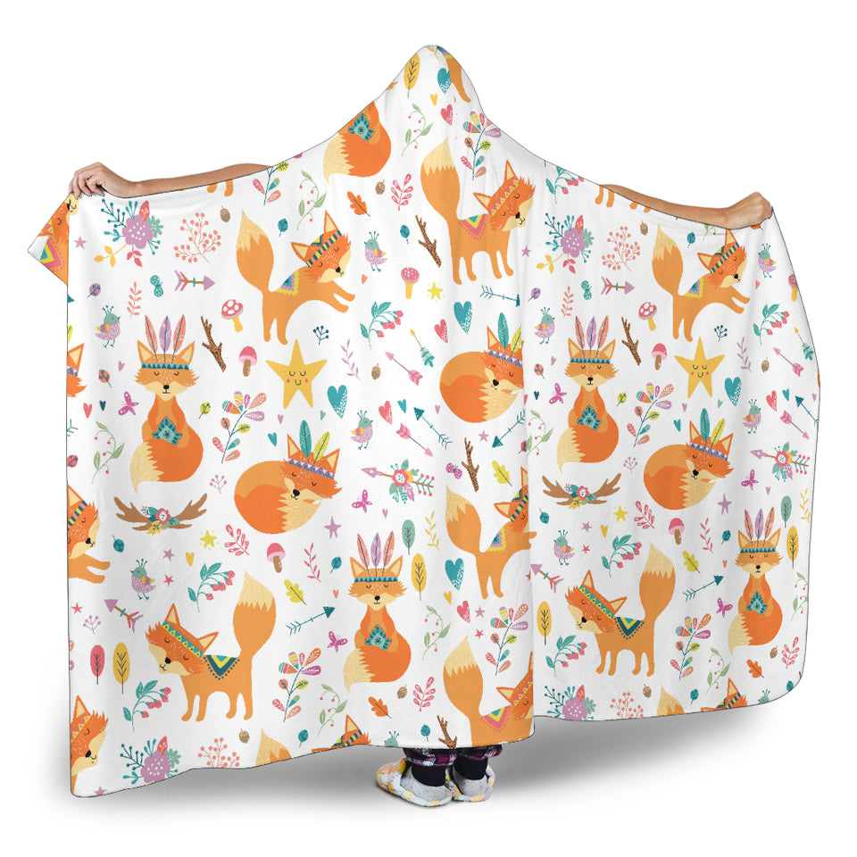 Cute Tribal Fox Pattern Hooded Blanket