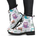 Cute Owl Pattern Leather Boots
