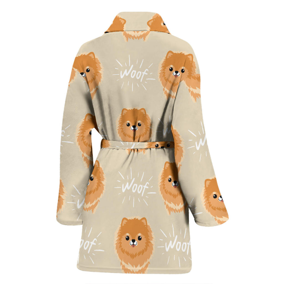 Cute Brown Pomeranian Puppy  Women'S Bathrobe