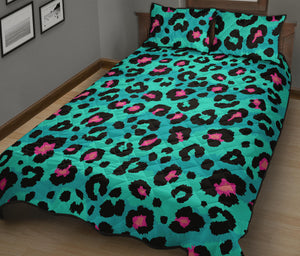 Green leopard skin print pattern Quilt Bed Set