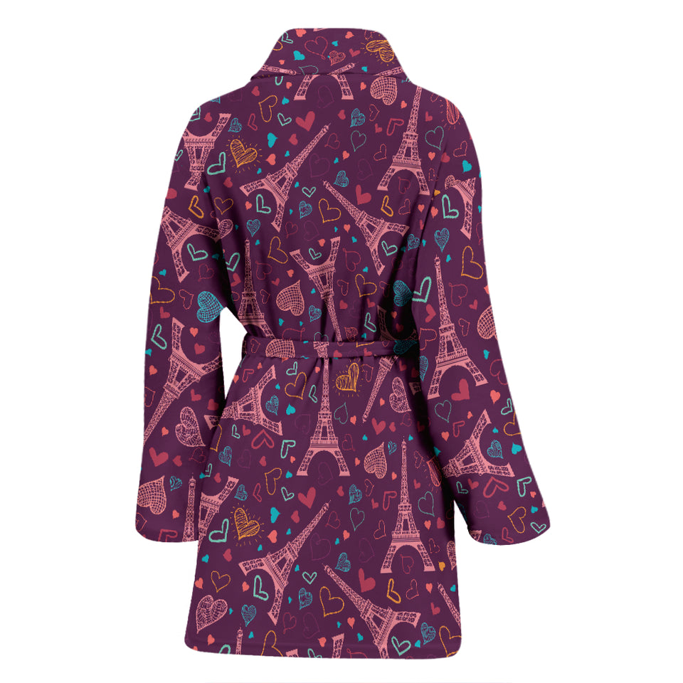 Eiffel Tower Heart Pattern Print Design 04 Women's Bathrobe