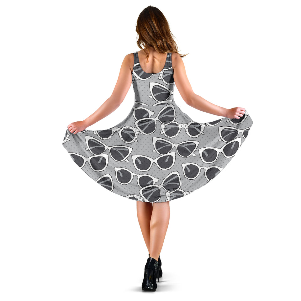 Sun Glasses Pattern Print Design 04 Sleeveless Midi Dress