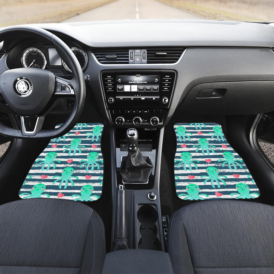 Cute Octopuses Heart Striped Background Front And Back Car Mats