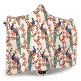Peacock Tropical Flower Pattern Hooded Blanket