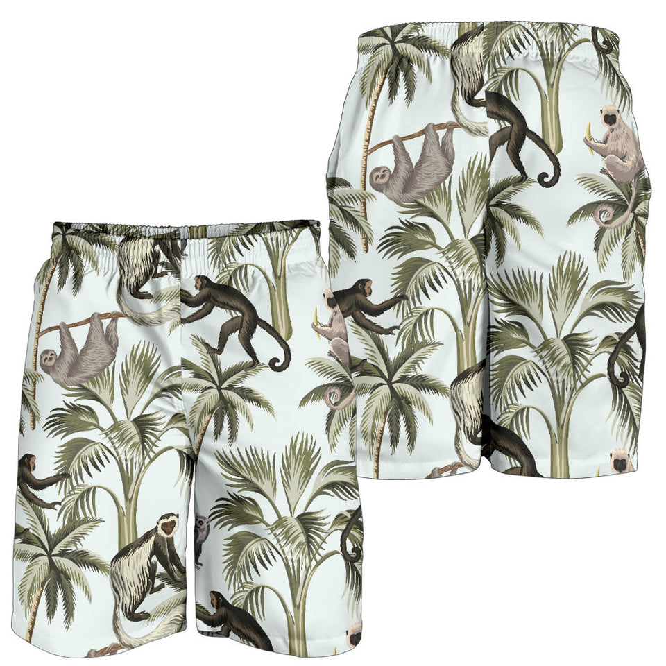 Monkey Sloth Lemur Palm Trees Pattern Men Shorts