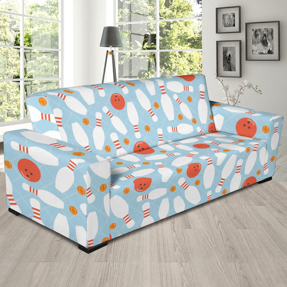 Bowling Ball Bowling Pins Blue Blackground Sofa Slipcover