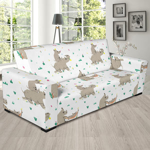 Cute Rhino Pattern Background Sofa Slipcover