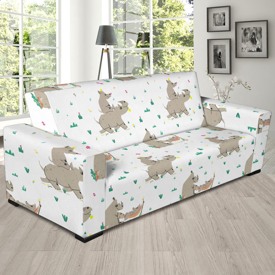 Cute Rhino Pattern Background Sofa Slipcover
