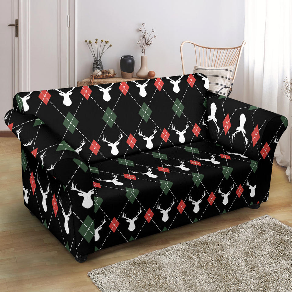 Deer Christmas New Year Pattern Argyle Loveseat Couch Slipcover