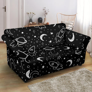 Hand Drawn Space Rocket Star Planet Loveseat Couch Slipcover