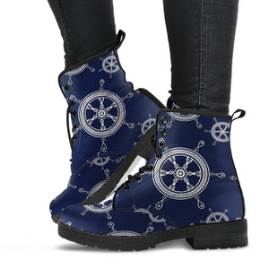 Nautical Steering Wheel Design Pattern Leather Boots