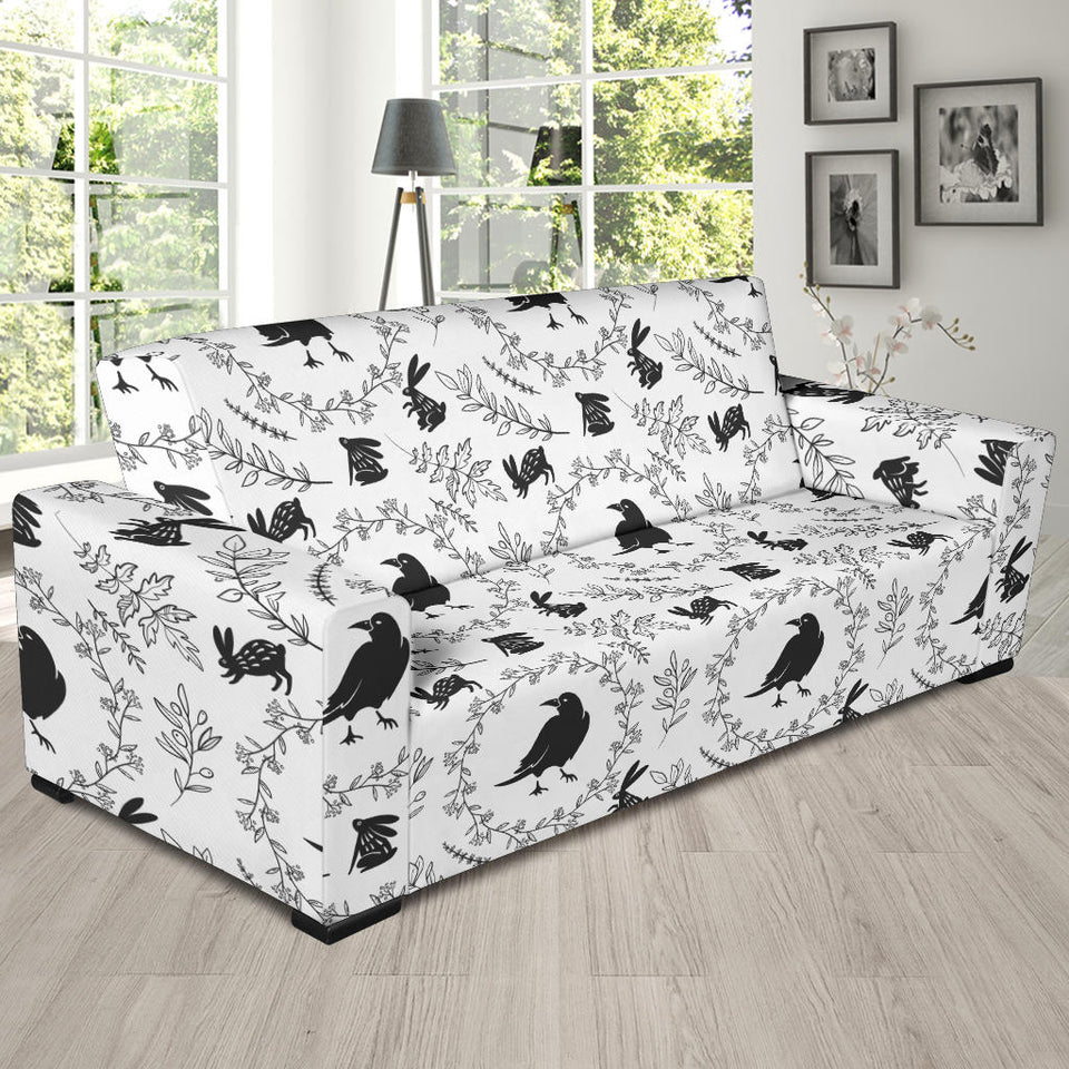 Crows Floral Wreath Rabbit Pattern Sofa Slipcover