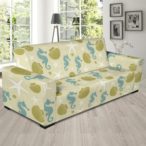 Seahorse Shell Starfish Pattern Background Sofa Slipcover