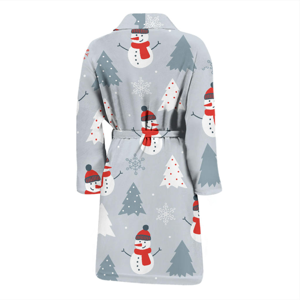 Snowman Christmas  Tree Snow Gray Background Men'S Bathrobe