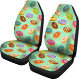 Colorful Donut Pattern Green Background Universal Fit Car Seat Covers