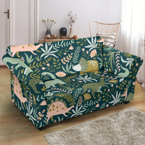 Dinosaurs Tropical Leaves Flower Pattern Loveseat Couch Slipcover