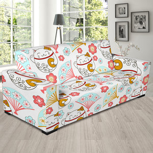 Maneki Neko Lucky Cat Fan Sakura Sofa Slipcover