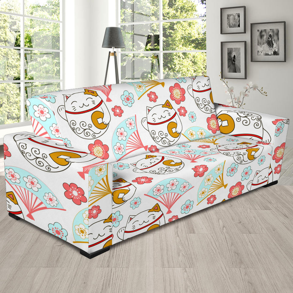 Maneki Neko Lucky Cat Fan Sakura Sofa Slipcover