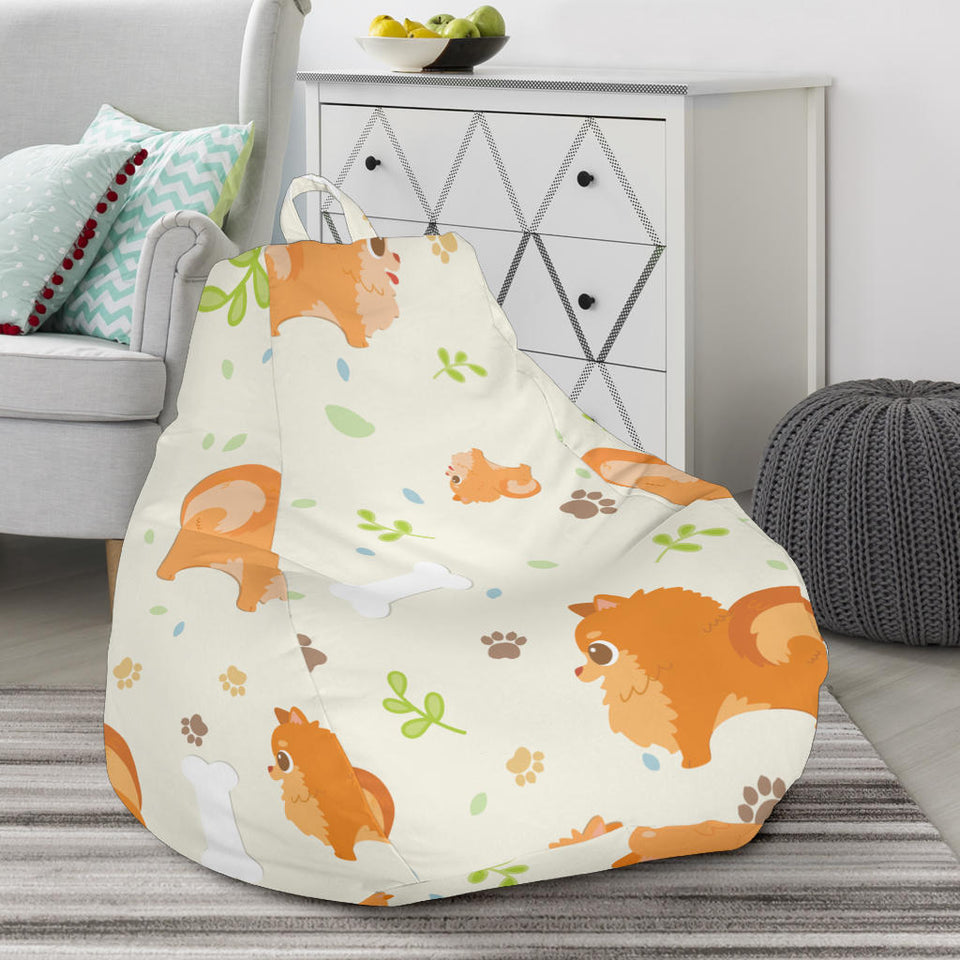 Cute Brown Pomeranian Paw Leave Bone Pattern Bean Bag Cover