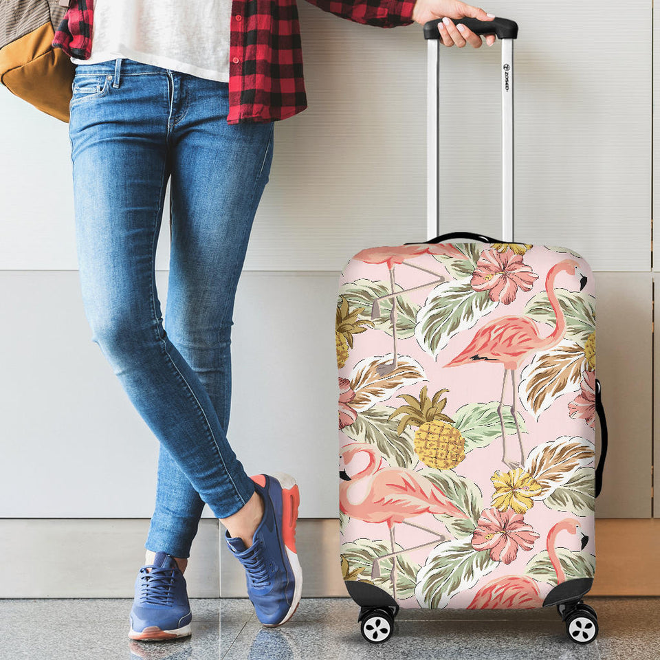 Pink Flamingo Birds Pineapples Hibiscus Flower Pattern Luggage Covers