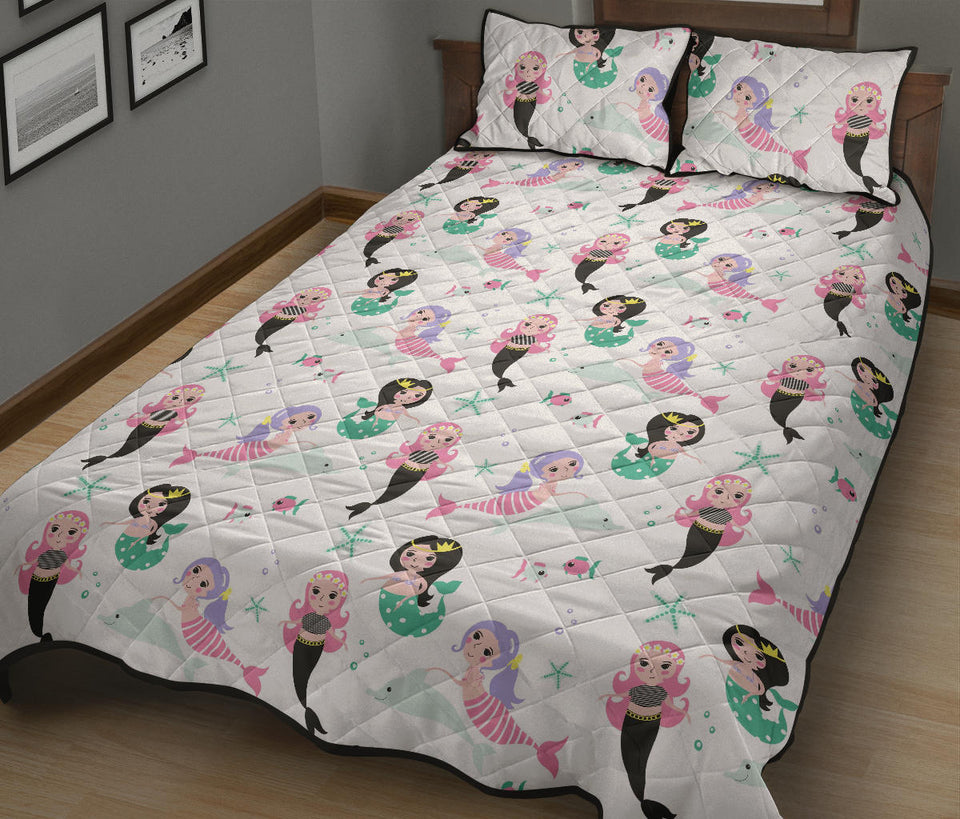 cute mermaid dolphin fish starfish pattern Quilt Bed Set