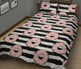 Donuts pink icing striped pattern Quilt Bed Set