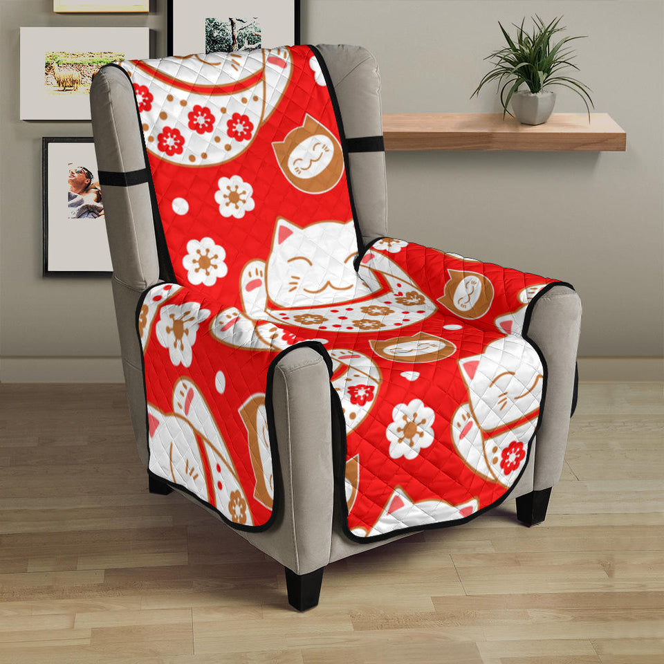 Cute Maneki Neko Lucky Cat red background Chair Cover Protector