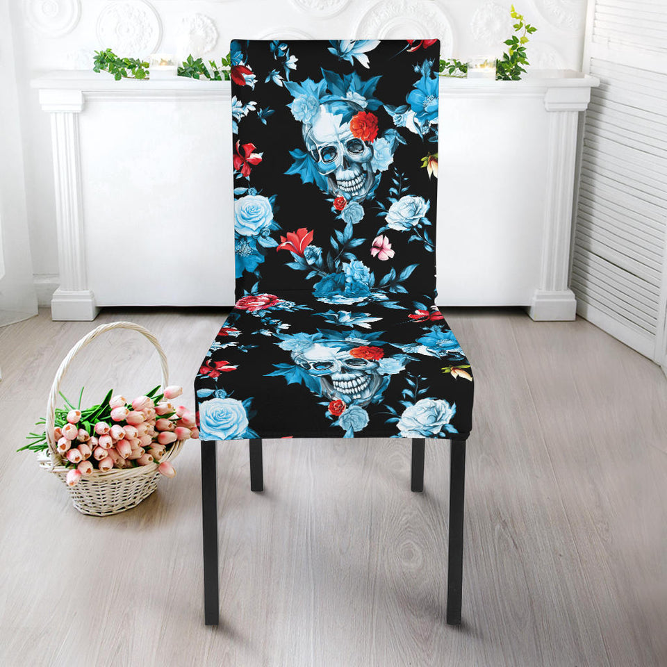 Skull Flower Roses Leave Pattern Dining Chair Slipcover