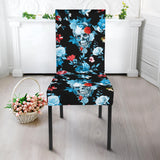 Skull Flower Roses Leave Pattern Dining Chair Slipcover