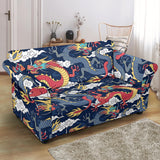 Blue Red Dragon Cloud Pattern Loveseat Couch Slipcover