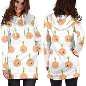 Cute Onions Smiling Faces Women'S Hoodie Dress