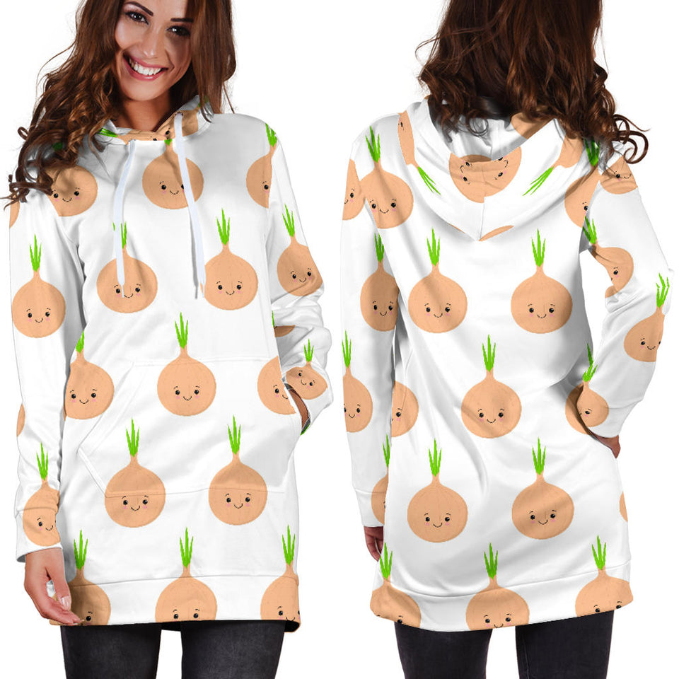 Cute Onions Smiling Faces Women'S Hoodie Dress
