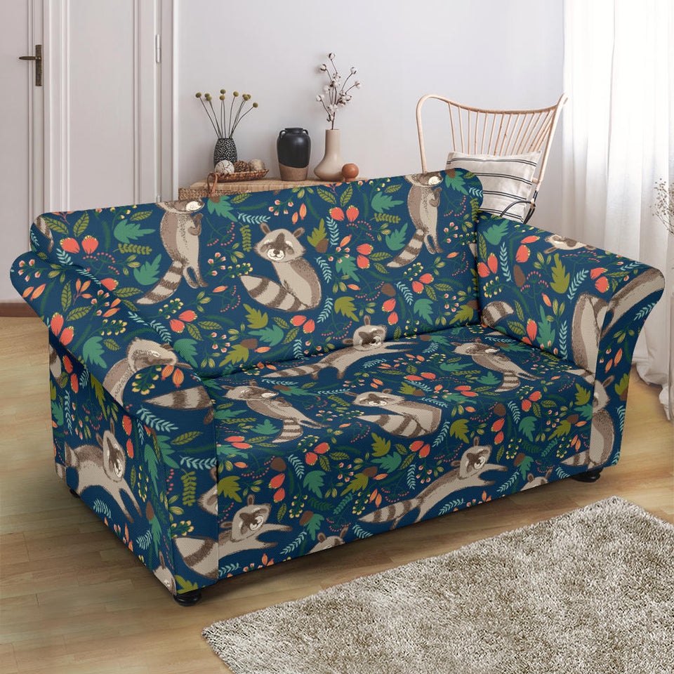 Raccoon Tropical Leaves Pattern Loveseat Couch Slipcover