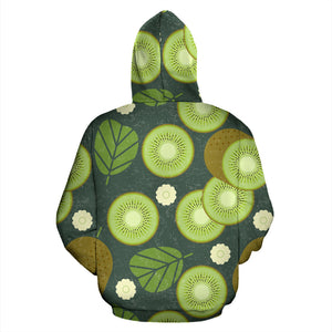 Whole Sliced Kiwi Leave And Flower Zip Up Hoodie