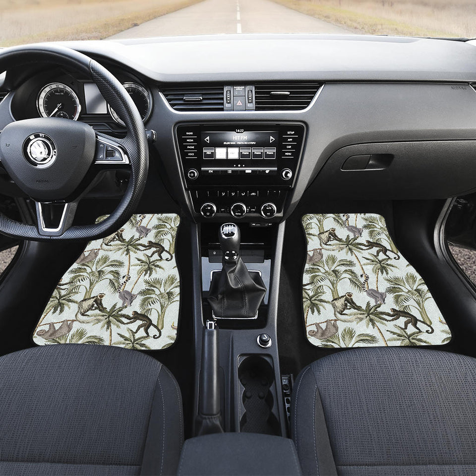 Monkey Sloth Lemur Palm Trees Pattern Front Car Mats