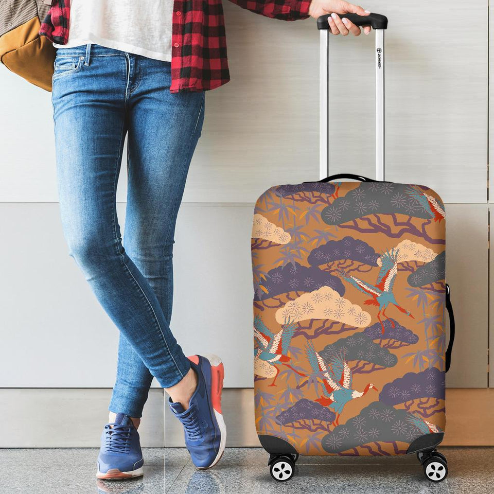 Bonsai Bamboo Stork Japanese Pattern Brown Theme Cabin Suitcases Luggages