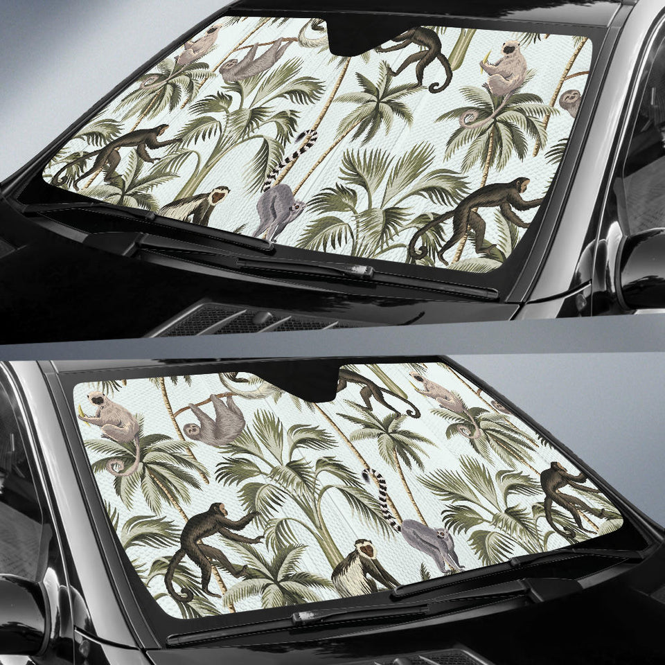 Monkey Sloth Lemur Palm Trees Pattern Car Sun Shade