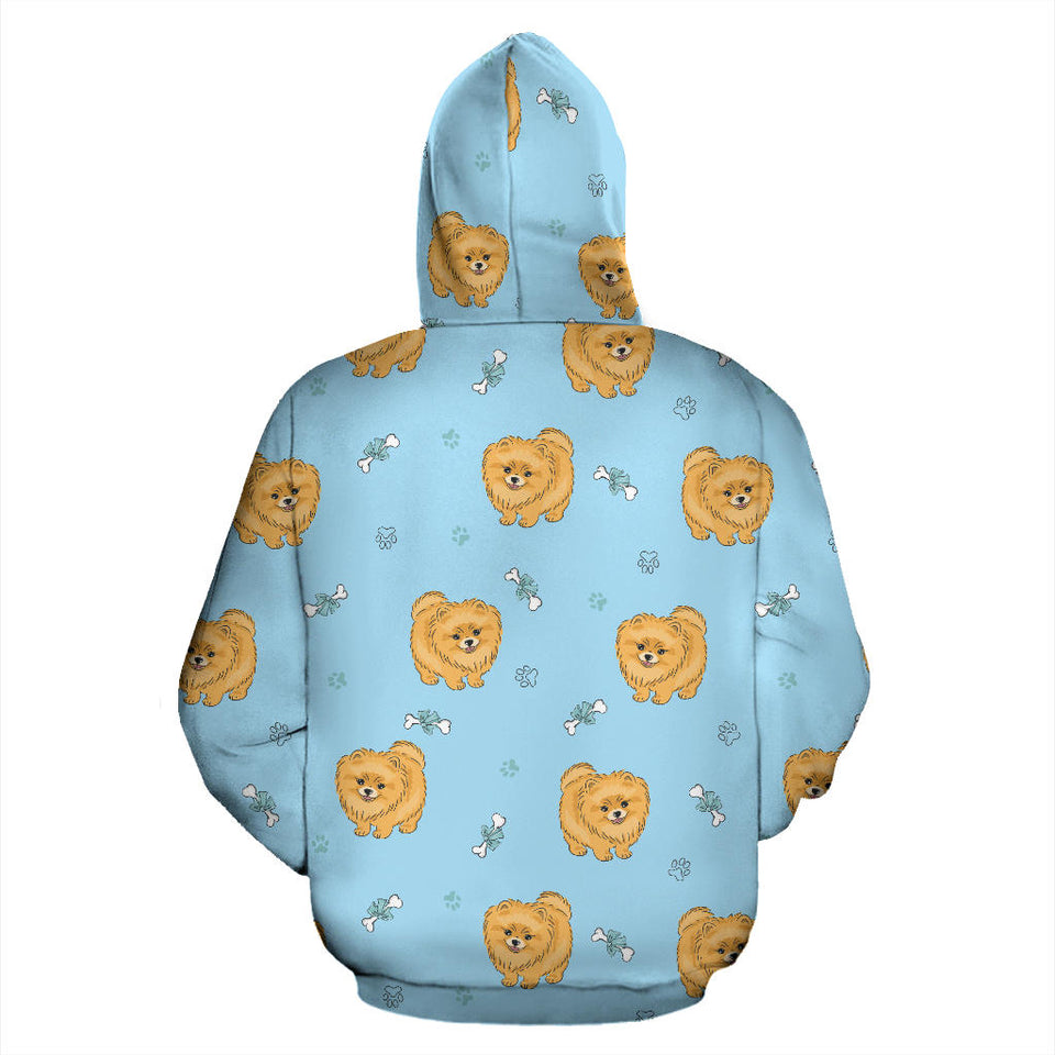 Brown Cute Pomeranian Blue Blackground Men Women Pullover Hoodie
