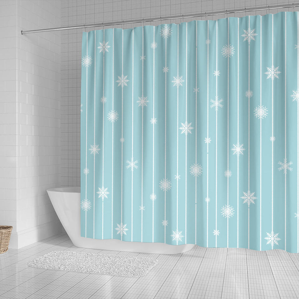 Snowflake Pattern Blue Stripe Background Shower Curtain Fulfilled In US