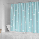 Snowflake Pattern Blue Stripe Background Shower Curtain Fulfilled In US